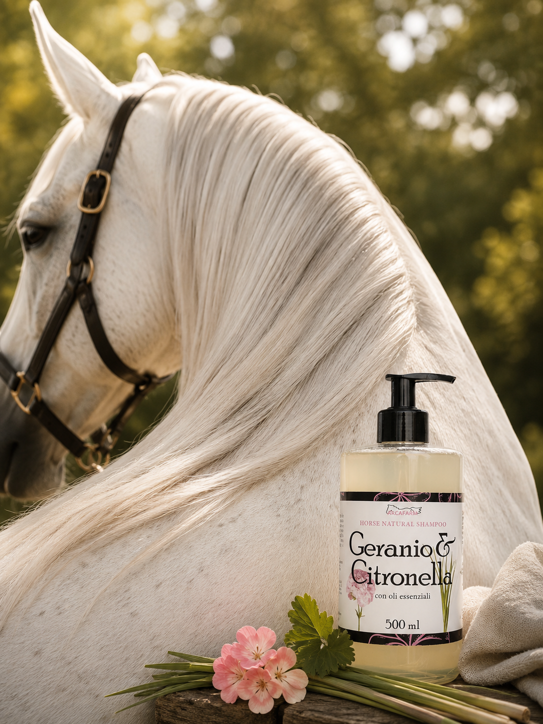 SHAMPOO naturale a base di GERANIO e CITRONELLA ARCAFARM flacone da 500 ml