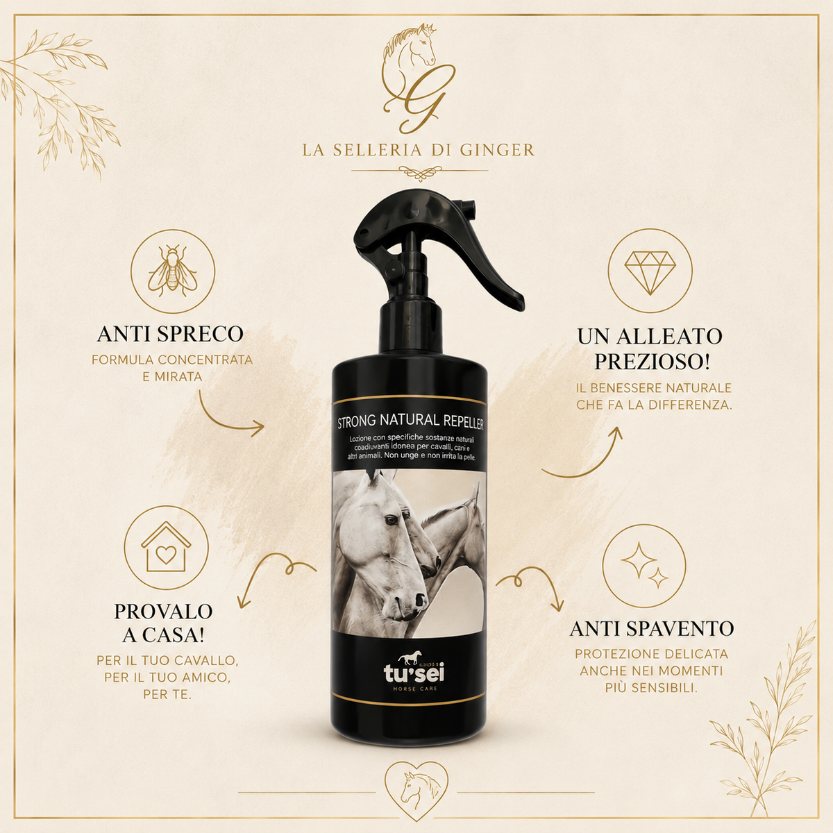 Spray 100% naturale anti-insetti STRONG REPELLENT TU.SEI HORSE 500 ml