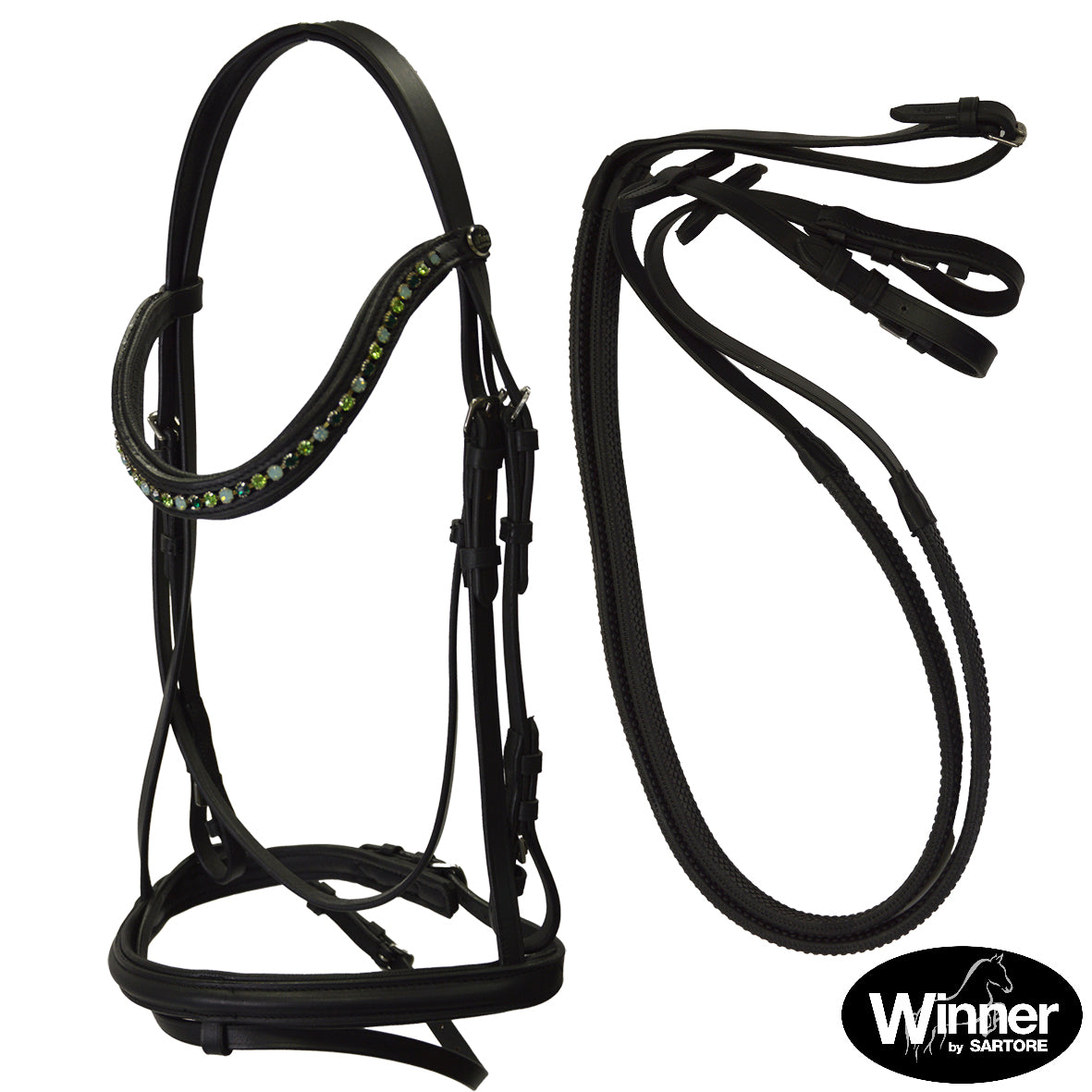Briglia con cristalli WINNER CRYSTAL Verde/Nero
