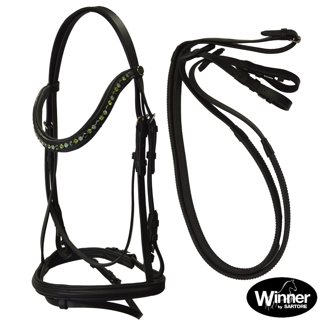 Briglia con cristalli WINNER CRYSTAL Verde/Marrone